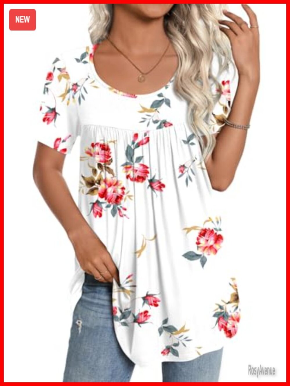 Women's Loose Fit Tunic Top Short Sleeve Scoop Neck Rayon Spandex Blouse